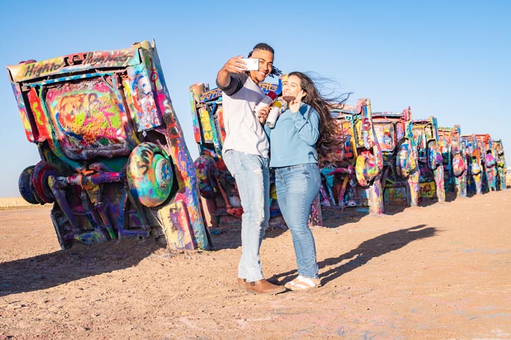 Famous Cadillac Ranch landmark historic route 66 in Amarillo Texas